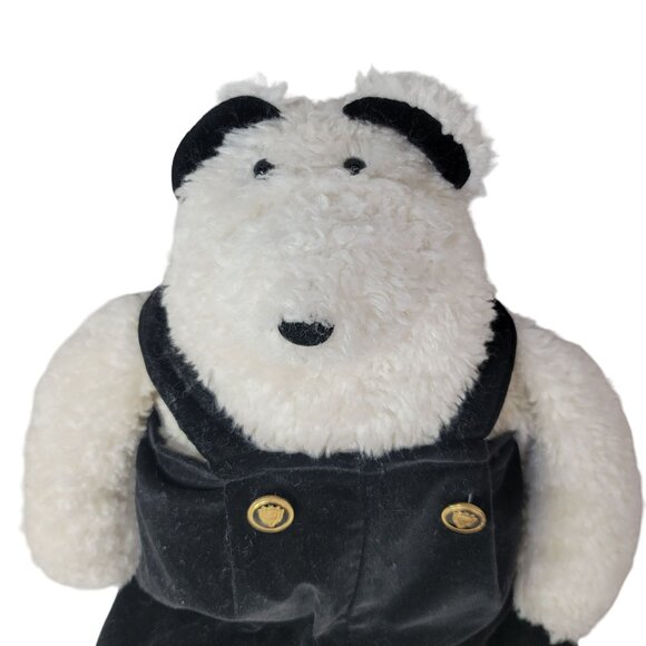Woof & Poof Polar Bear Plush White 19" Black Velvet Overalls Gold Button Vintage - Picture 2 of 11